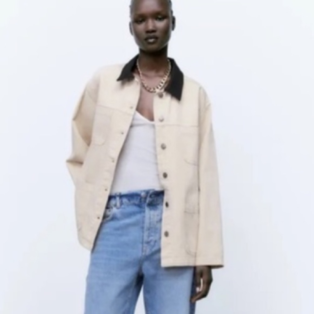 Zara Contrast Collar Chore Coat, overshirt or Shacket
